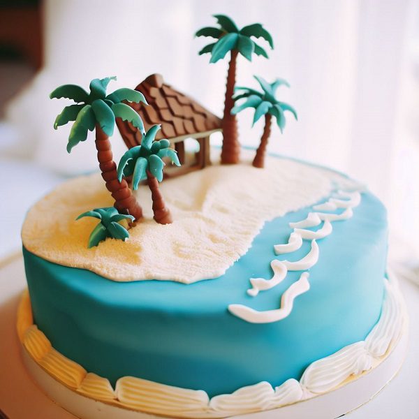Beach-Themed Engagement Cake
