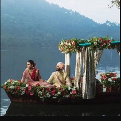 Boat entry of bride and groom in engagement