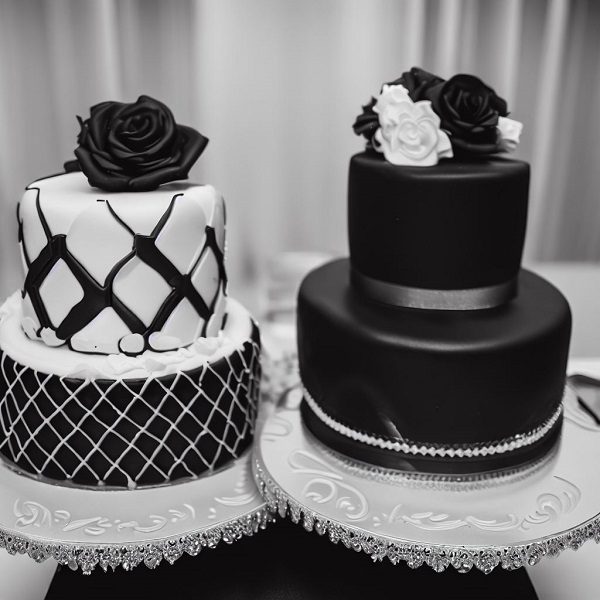 black and white engagement cakes
