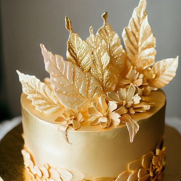 edible gold engagement cake
