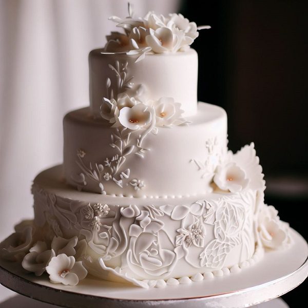 white engagement cake