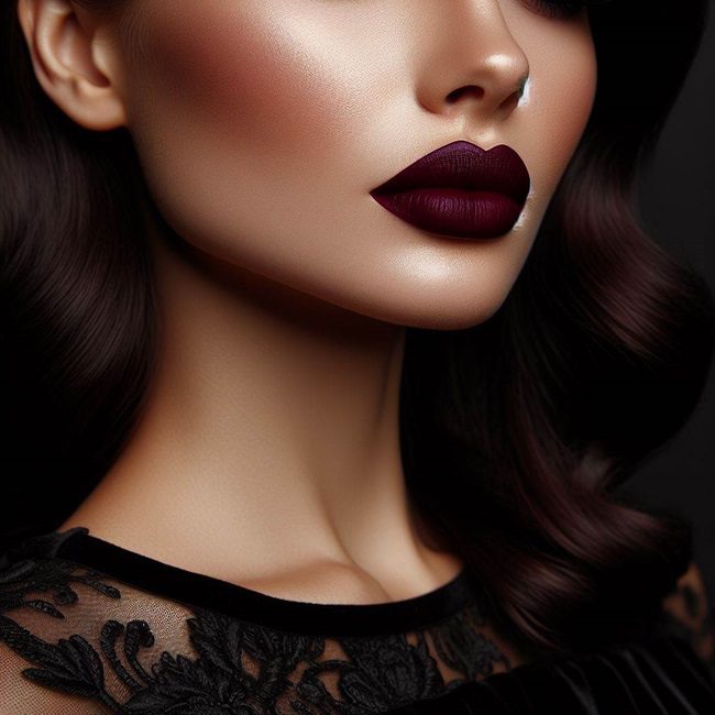 Burgundy Lip MakeUp Ideas for Black Dress