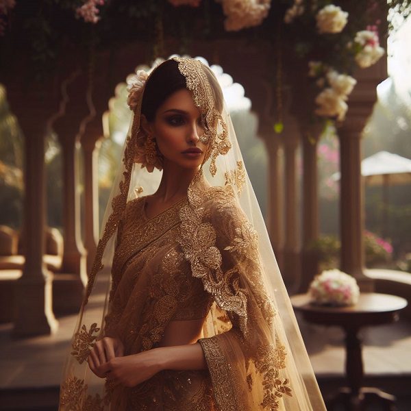 Golden Saree look for wedding