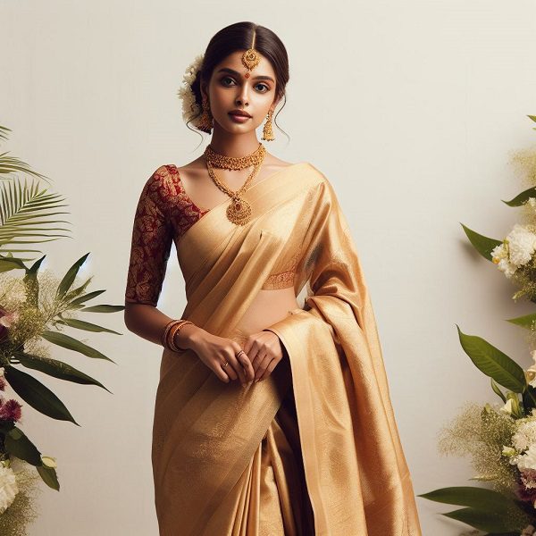 Plain Golden Saree for wedding