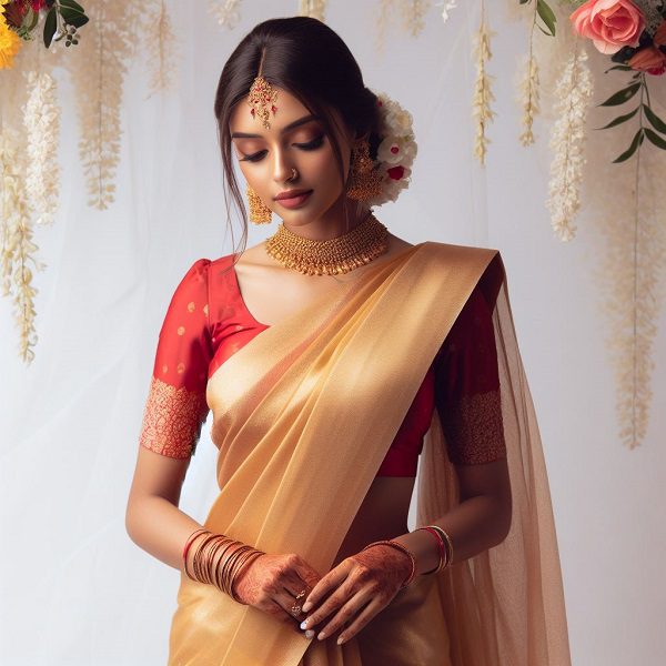Plain Golden Saree for wedding
