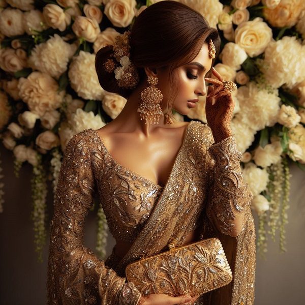 glittering golden saree for wedding