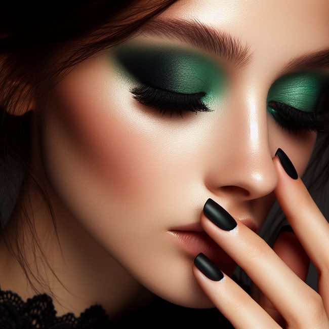 green eyeshadow makeup ideas for black dress