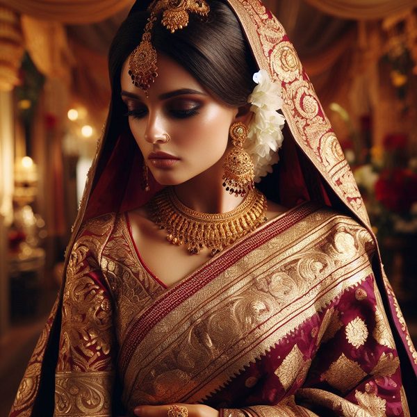maroon and gold saree for wedding