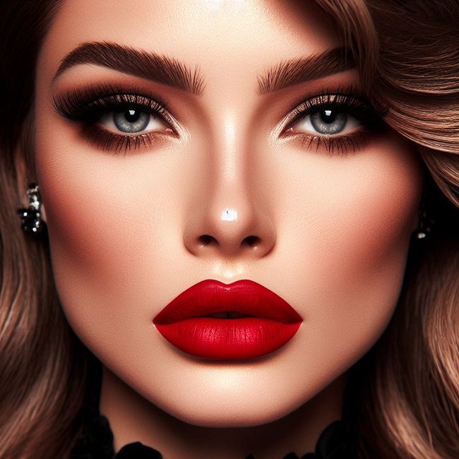 red lips makeup ideas for black dress