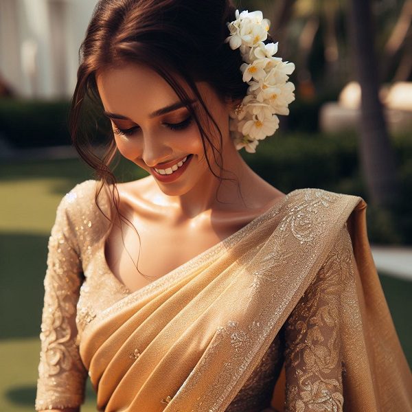 simple golden saree for wedding