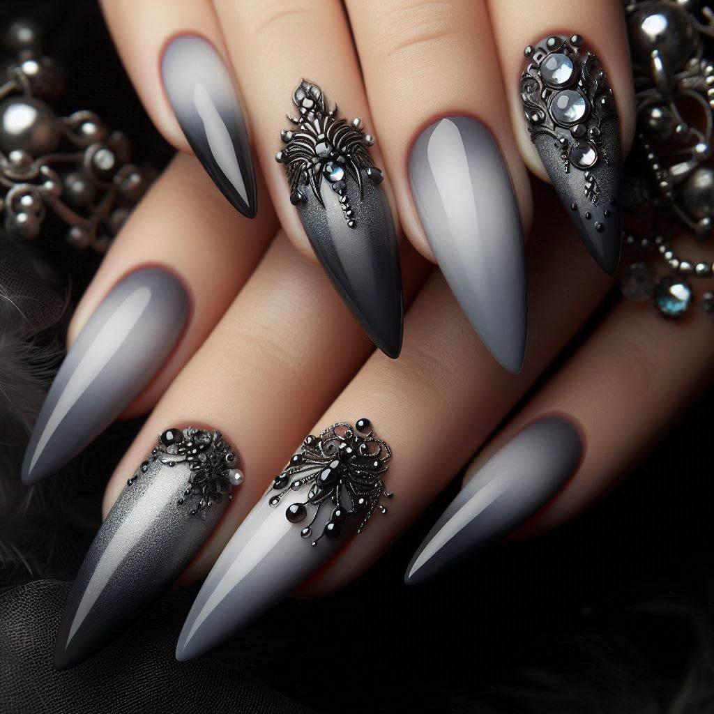ghostly grey nail art