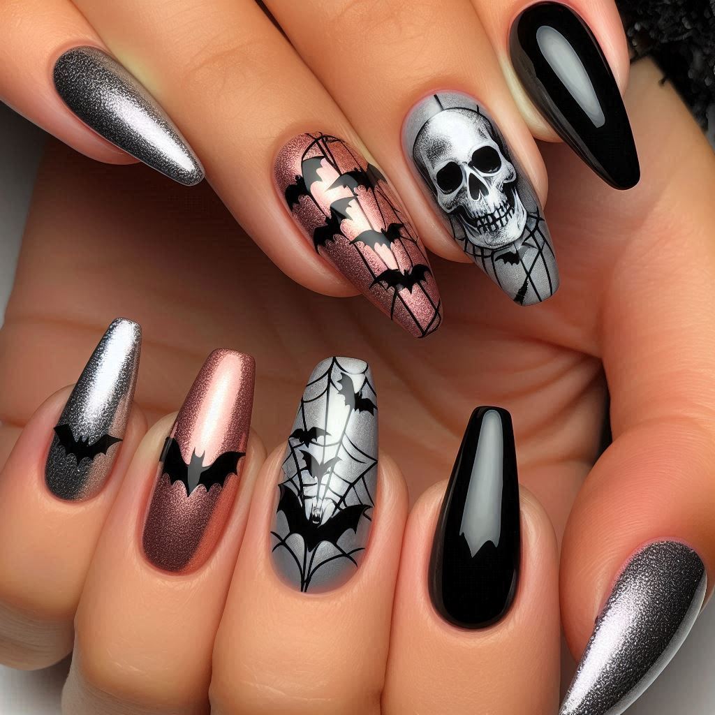 gothic skull nail art