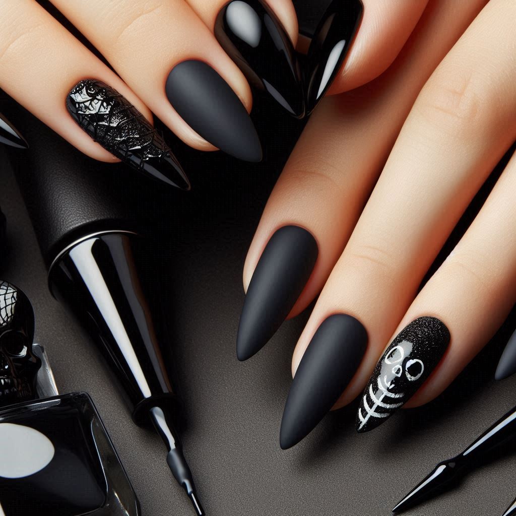 matte black nail designs