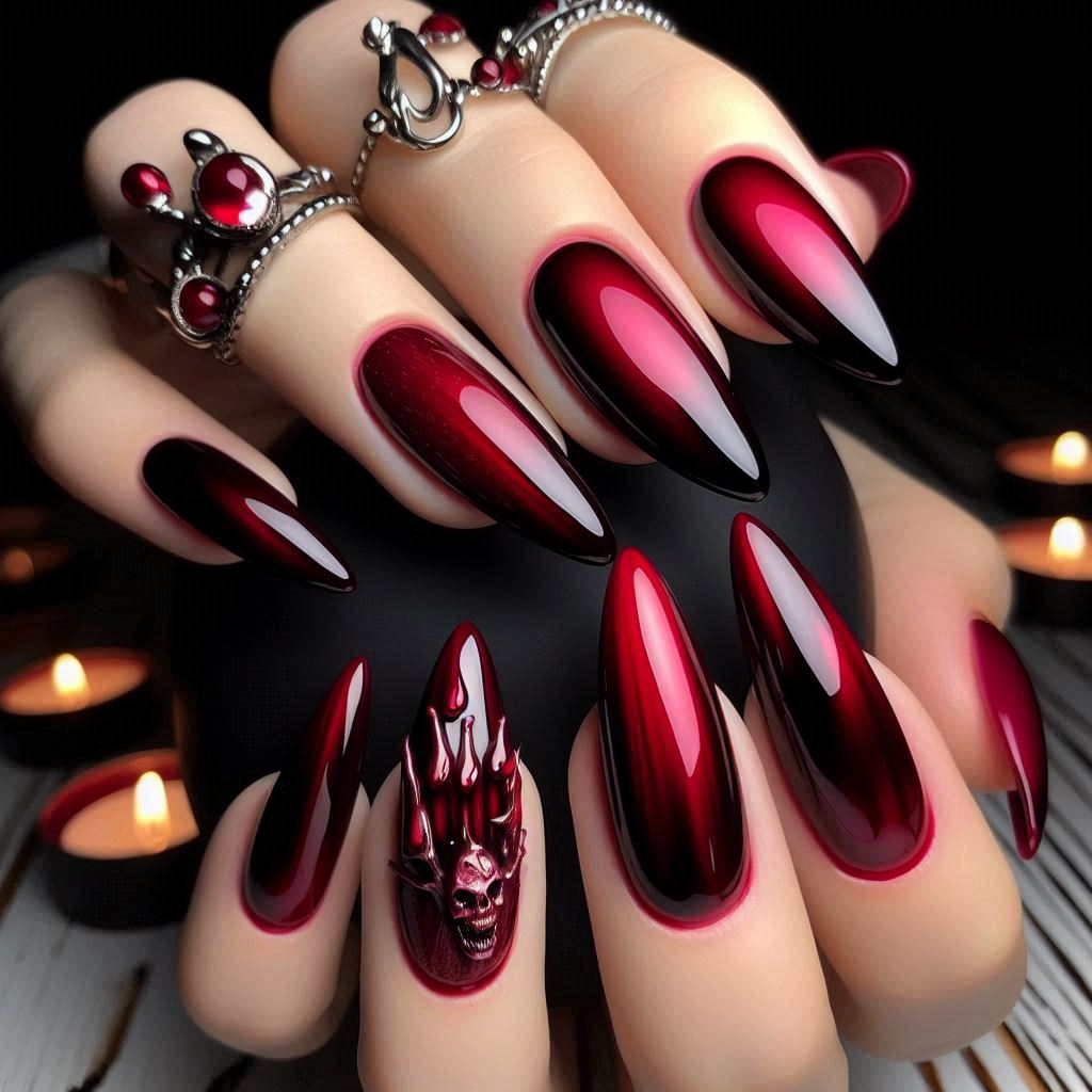 red crimson nail art